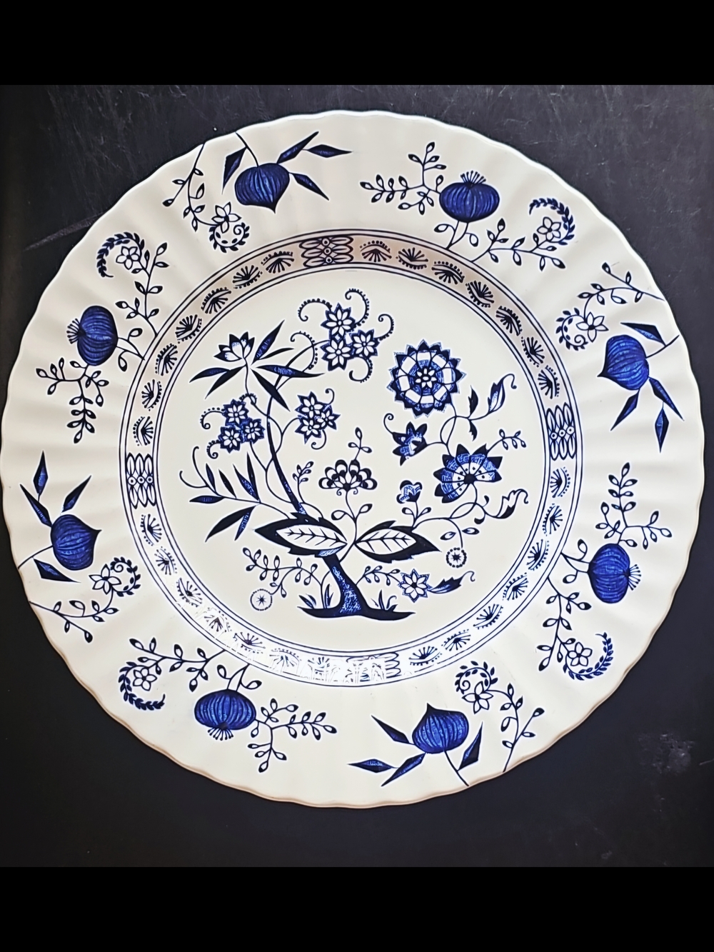 White And Blue Nordic Floral  10" Dinner Plate English Ironstone